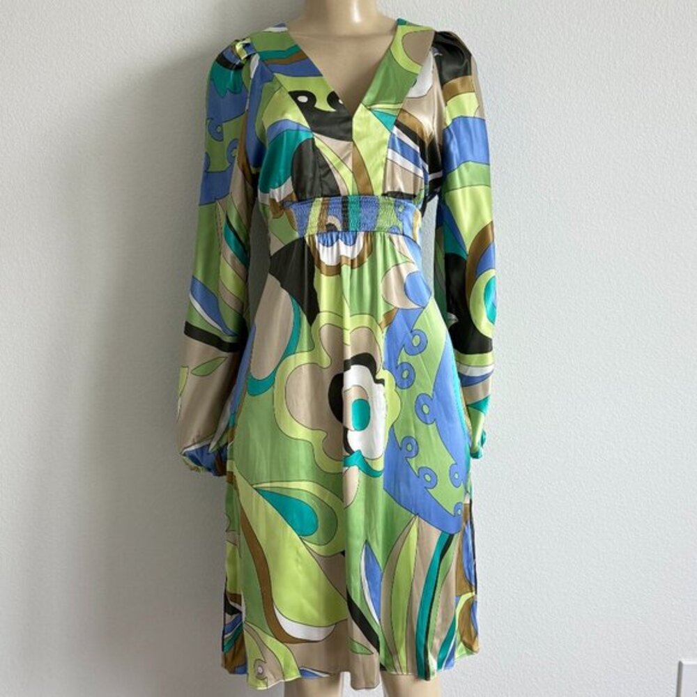 Vintage Suzi Chin Psychedelic Mod Midi Dress‎ Y2K Whimsigoth Abstract Geometric